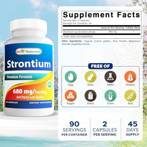 Best Naturals Strontium Knochenaufbau-Formel 680 mg/Portion 90 Kapseln