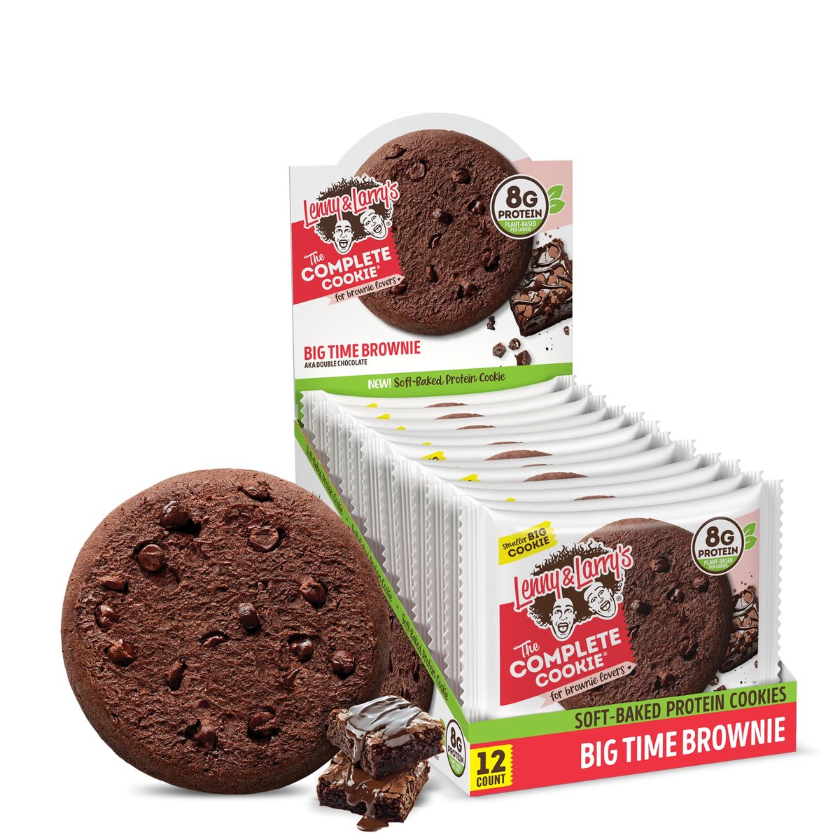 Lenny & Larry's Protein Cookie, Big Time Brownie, Chewy Soft Baked, 8g pflanzliches Protein, vegan, non-GMO, ballaststoffreich, 2 Unzen (Packung mit 12)