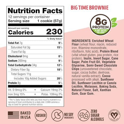 Lenny & Larry's Protein Cookie, Big Time Brownie, Chewy Soft Baked, 8g pflanzliches Protein, vegan, non-GMO, ballaststoffreich, 2 Unzen (Packung mit 12)