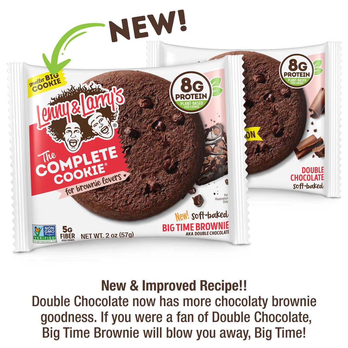 Lenny & Larry's Protein Cookie, Big Time Brownie, Chewy Soft Baked, 8g pflanzliches Protein, vegan, non-GMO, ballaststoffreich, 2 Unzen (Packung mit 12)