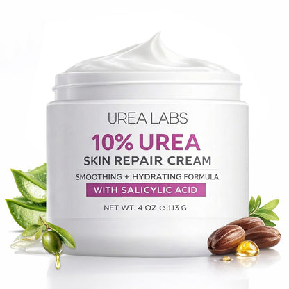 UREA LABS 10% Urea-Creme mit Aloe Vera, Jojobaöl und Salicylsäure – 150 ml Feuchtigkeitscreme für trockene, rissige Hände, Füße, Gesicht & Körper – Repariert, beruhigt & pflegt raue, trockene Haut – 4 Oz