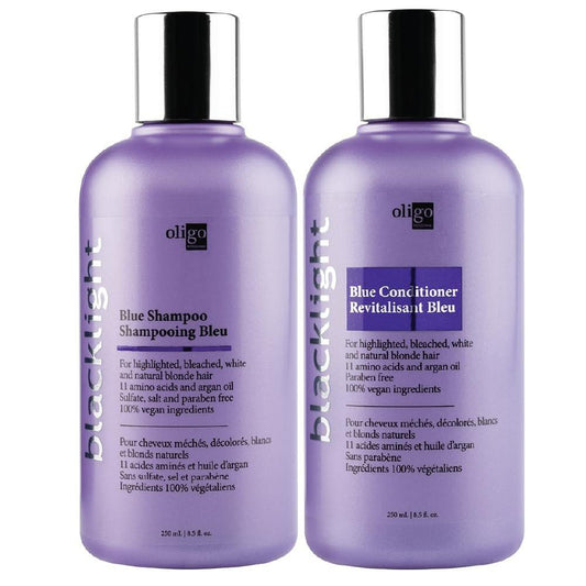 Oligo Professionnel Blacklight Blue Shampoo & Conditioner Duo Set für Blondes - Sulfatfrei, Vegan, gegen Gelbstich, mit Arganöl