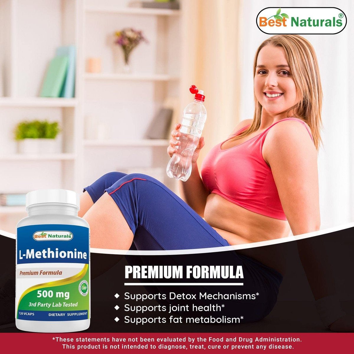 Best Naturals L-Methionin 500 mg – 120 vegane Kapseln, Nahrungsergänzungsmittel