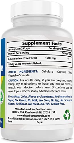 Best Naturals L-Methionin 500 mg – 120 vegane Kapseln, Nahrungsergänzungsmittel