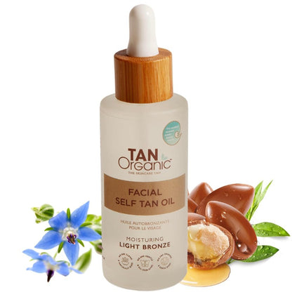 TanOrganic Selbstbräuner Gesichtsserum 1,7 oz | Organischer Selbstbräuner für das Gesicht | Feuchtigkeitsspendende Glow-Tropfen für natürliche Bräune | Vegan & Leicht