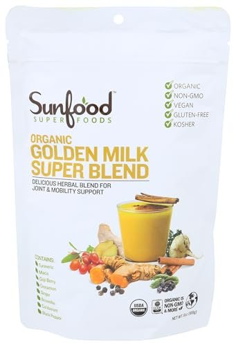 Sunfood Superfoods Bio Golden Milk Super Blend – Kurkuma Latte Pulver mit Ingwer, schwarzem Pfeffer, Zimt & Kardamom, vegan, USDA Bio, glutenfrei – 170 g