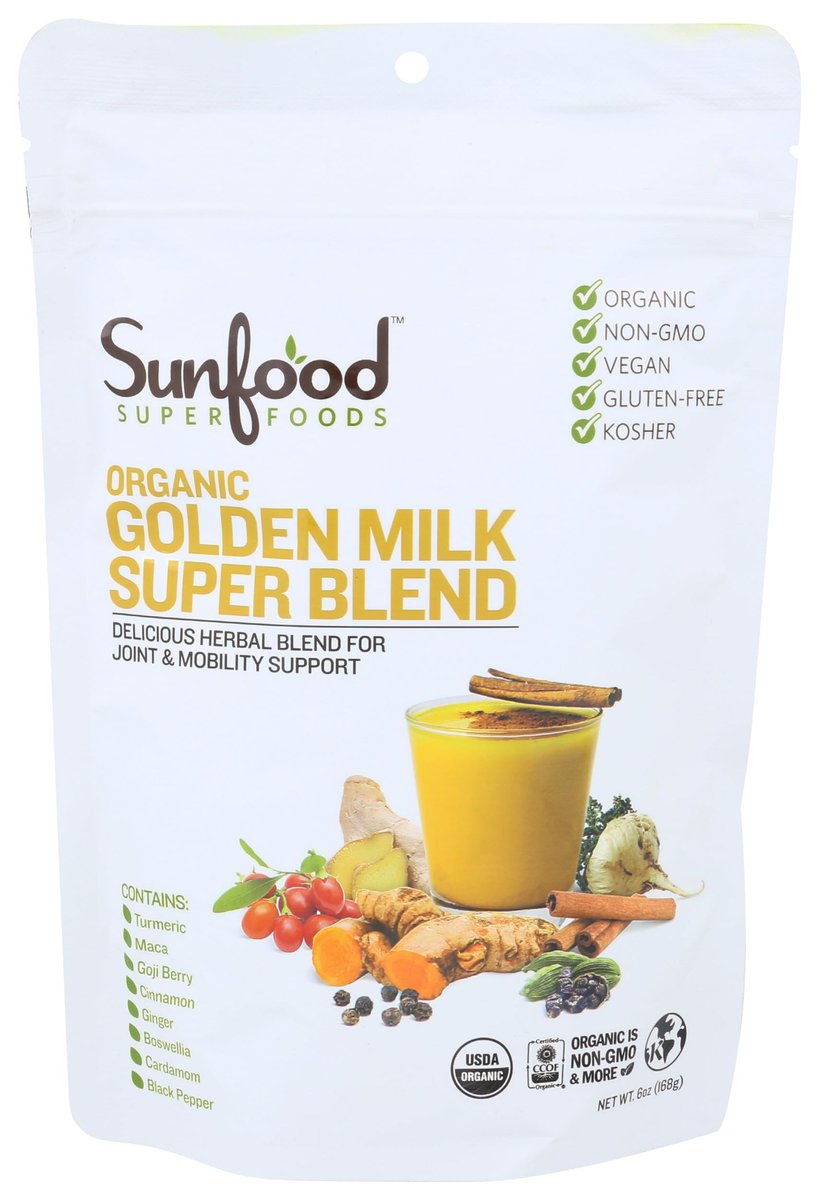 Sunfood Superfoods Bio Golden Milk Super Blend – Kurkuma Latte Pulver mit Ingwer, schwarzem Pfeffer, Zimt & Kardamom, vegan, USDA Bio, glutenfrei – 170 g