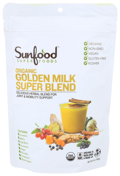 Sunfood Superfoods Bio Golden Milk Super Blend – Kurkuma Latte Pulver mit Ingwer, schwarzem Pfeffer, Zimt & Kardamom, vegan, USDA Bio, glutenfrei – 170 g