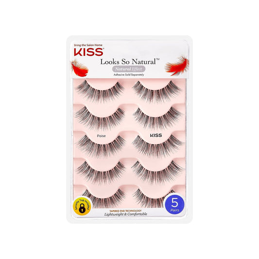 KISS Looks So Natürliche Wimpern Multipack – Leicht & Bequem, wiederverwendbar, 5 Paar Fake Lashes, Stil 'Poise'