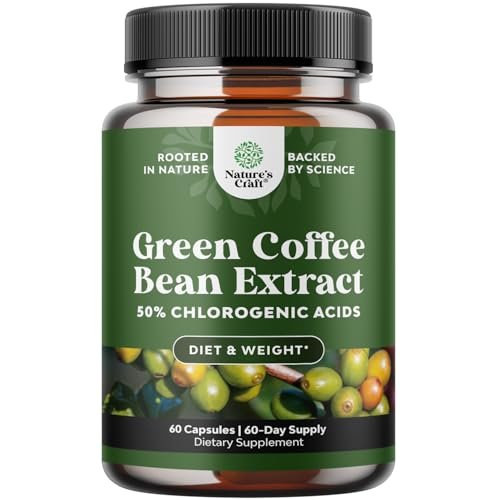 Reiner grüner Kaffee-Extrakt – Hochdosiertes grünes Kaffee-Extrakt mit 50 % Chlorogensäure für Antioxidantien, Herzgesundheit und mentale Klarheit – Natürliches Energie-Supplement für Erwachsene – 60 Kapseln