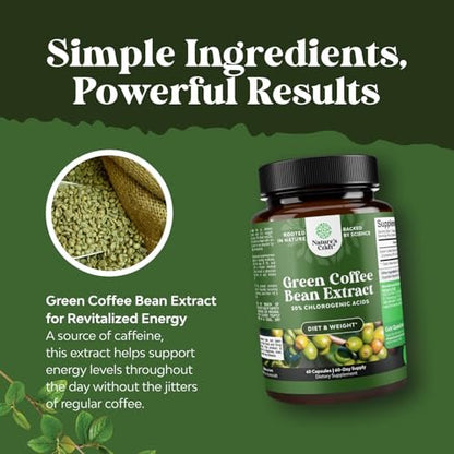 Reiner grüner Kaffee-Extrakt – Hochdosiertes grünes Kaffee-Extrakt mit 50 % Chlorogensäure für Antioxidantien, Herzgesundheit und mentale Klarheit – Natürliches Energie-Supplement für Erwachsene – 60 Kapseln