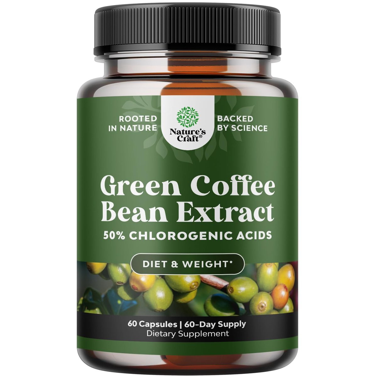 Reiner grüner Kaffee-Extrakt – Hochdosiertes grünes Kaffee-Extrakt mit 50 % Chlorogensäure für Antioxidantien, Herzgesundheit und mentale Klarheit – Natürliches Energie-Supplement für Erwachsene – 60 Kapseln