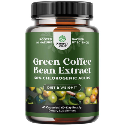 Reiner grüner Kaffee-Extrakt – Hochdosiertes grünes Kaffee-Extrakt mit 50 % Chlorogensäure für Antioxidantien, Herzgesundheit und mentale Klarheit – Natürliches Energie-Supplement für Erwachsene – 60 Kapseln