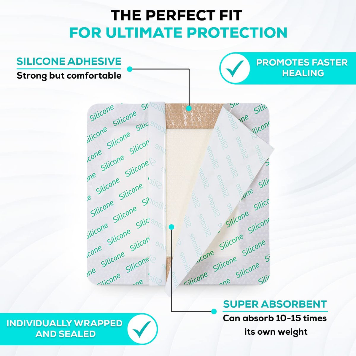 MedVance 5er-Pack 4x4 Zoll Silikon-Schaumstoffverband mit Rand, wasserdichte Silikonpflaster für Wundversorgung, Druckgeschwür-Pflaster, superabsorbierender Wundverband, selbstklebende Polster