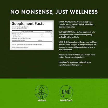 Swanson Prebiotische Ballaststoffkapseln mit NutraFlora FOS für Darmgesundheit – 750 mg (120 vegane Kapseln)