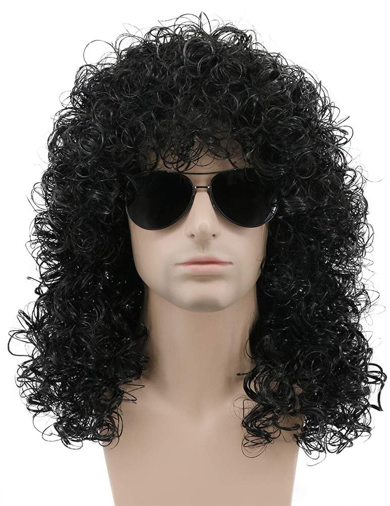 karlery 70er 80er Jahre Langer Lockiger Afro Perücke für Männer Schwarz Punk Rocker Halloween Partykostüm