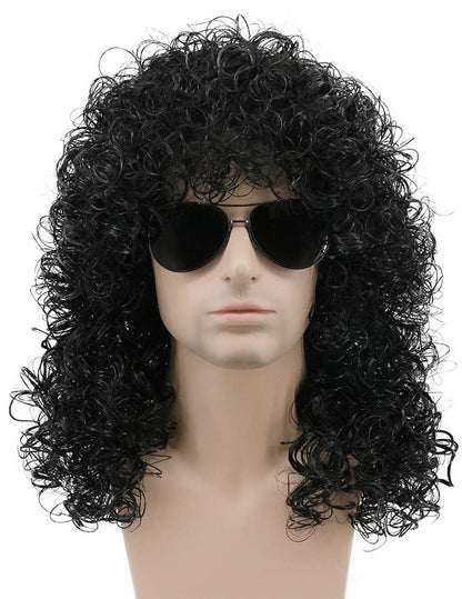 karlery 70er 80er Jahre Langer Lockiger Afro Perücke für Männer Schwarz Punk Rocker Halloween Partykostüm