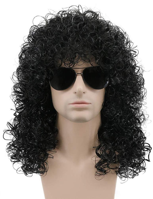 karlery 70er 80er Jahre Langer Lockiger Afro Perücke für Männer Schwarz Punk Rocker Halloween Partykostüm