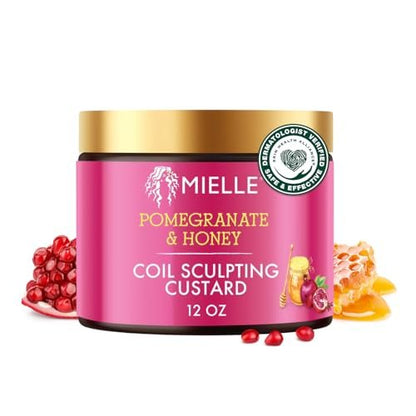 Mielle Organics Granatapfel & Honig Lockencreme - Coil Sculpting Custard für Typ 4 Haar - Feuchtigkeitsspendend, Frizz-kontrollierend, Pflegend & Glanzverleihend, 355 ml
