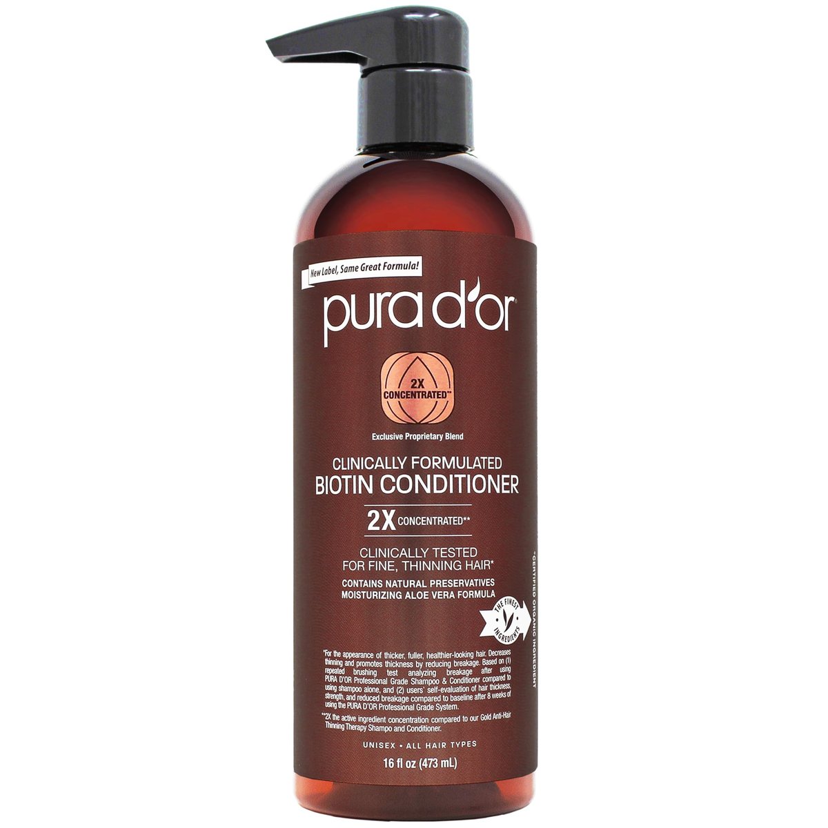 PURA D'OR 473 ml klinisch formulierter Biotin Conditioner - Tägliche Haarpflege-Routine für dünner werdendes Haar - 2X konzentrierte Kräutermischung Haarverdickungsprodukte für Frauen & Männer