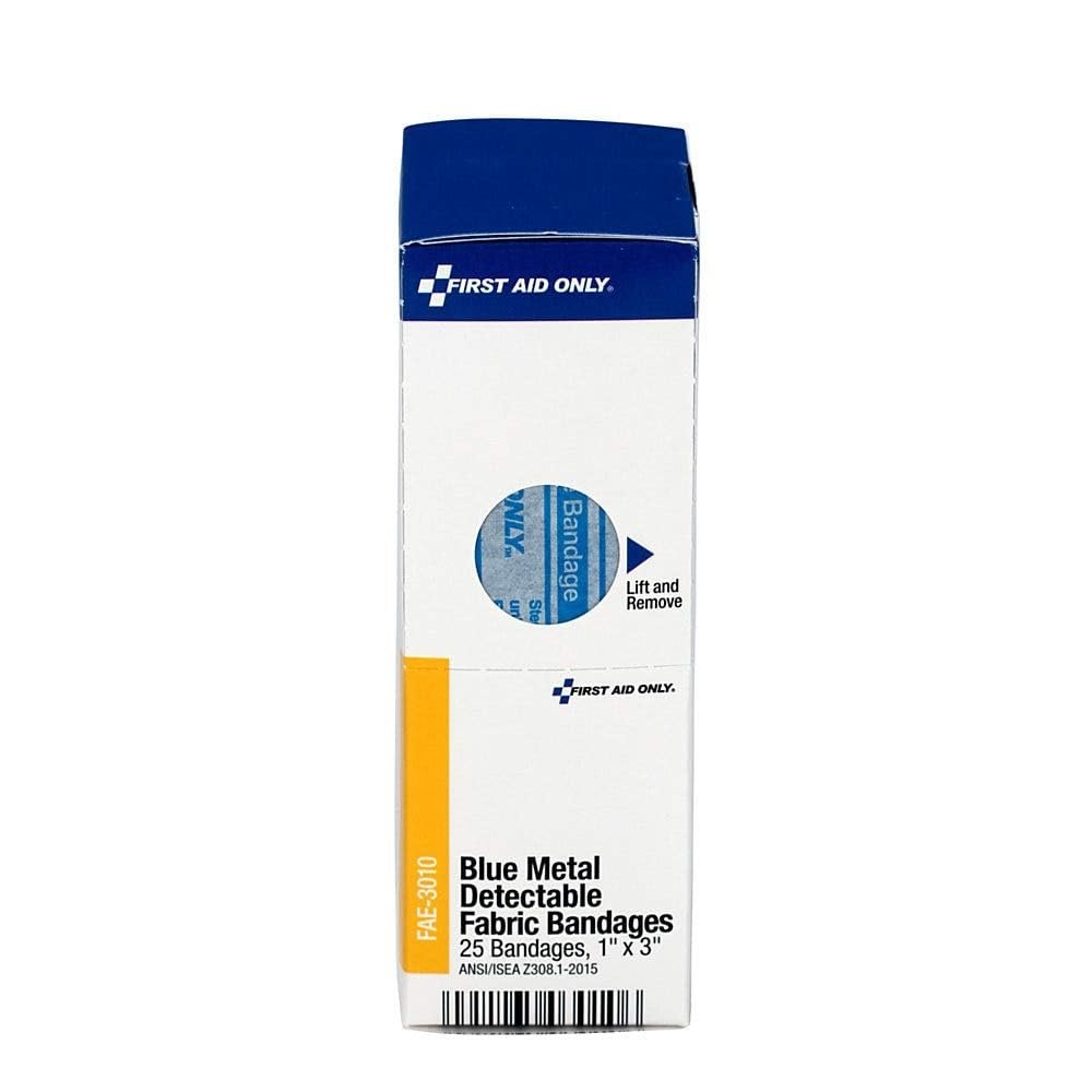 First Aid Only FAE-3010 SmartCompliance Nachfüllpflaster – blaue metallisch detektierbare Pflaster, 1 x 3 Zoll, 25 Stück