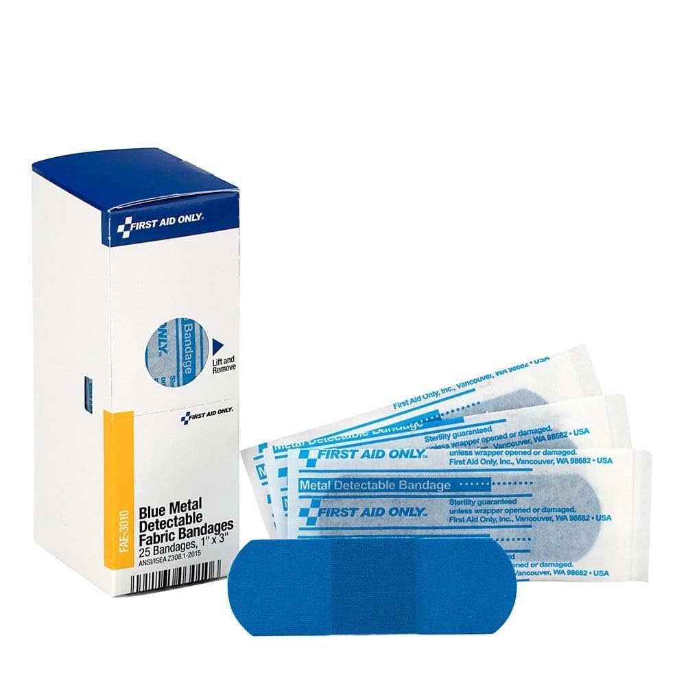 First Aid Only FAE-3010 SmartCompliance Nachfüllpflaster – blaue metallisch detektierbare Pflaster, 1 x 3 Zoll, 25 Stück