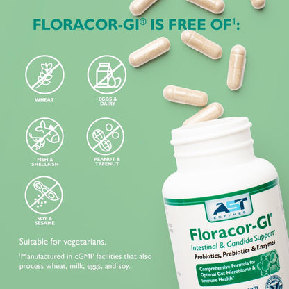 AST Enzymes Floracor - Unterstützt die Darm- und Verdauungsgesundheit - Hochwertige Probiotika, Präbiotika und Enzyme - 60 vegane Kapseln