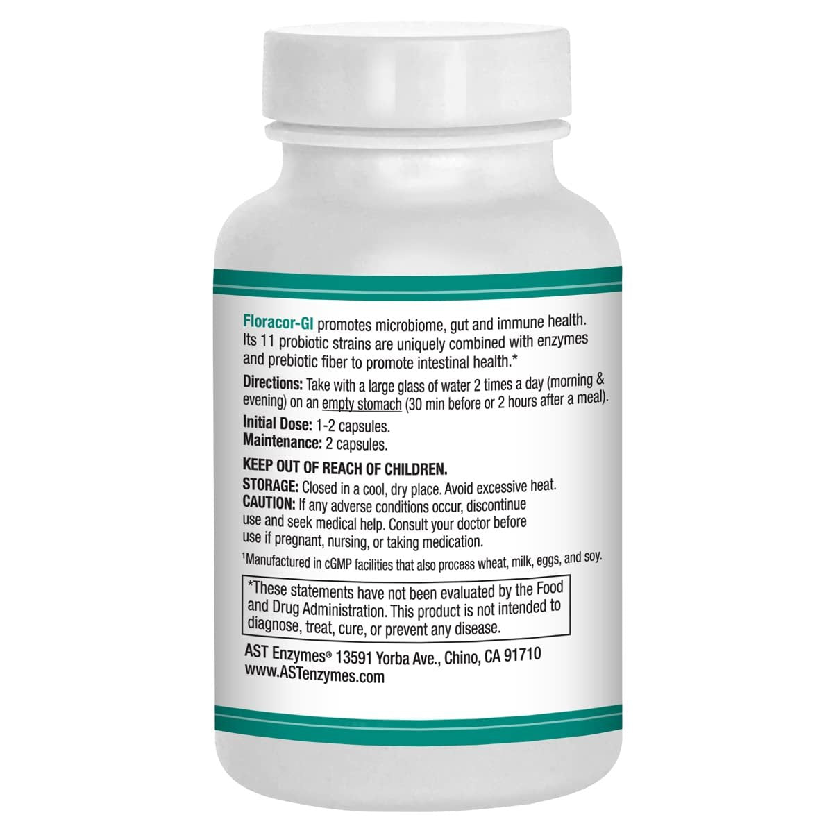 AST Enzymes Floracor - Unterstützt die Darm- und Verdauungsgesundheit - Hochwertige Probiotika, Präbiotika und Enzyme - 60 vegane Kapseln
