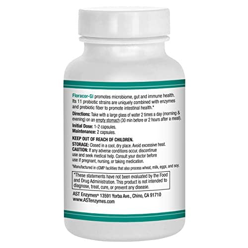 AST Enzymes Floracor - Unterstützt die Darm- und Verdauungsgesundheit - Hochwertige Probiotika, Präbiotika und Enzyme - 60 vegane Kapseln