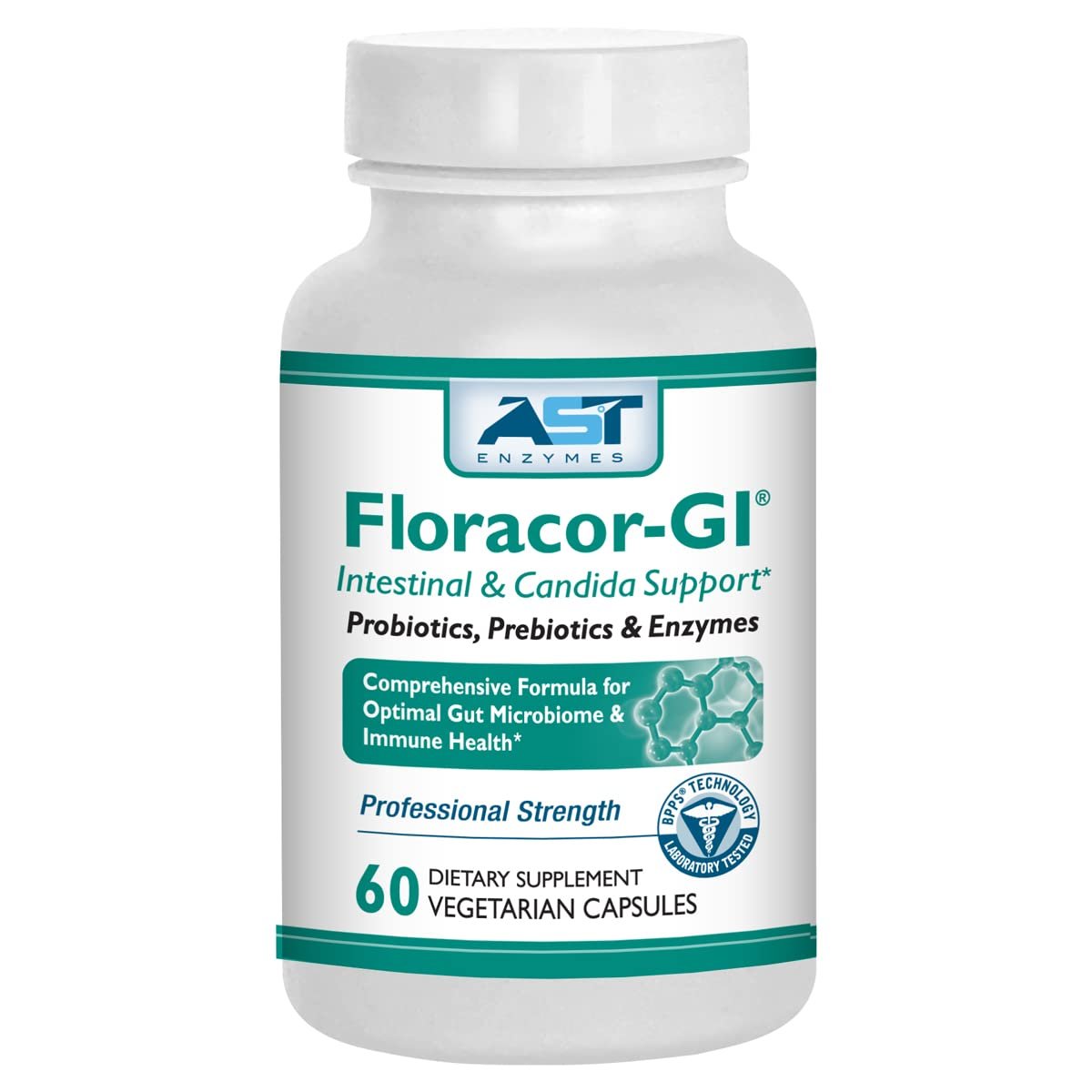 AST Enzymes Floracor - Unterstützt die Darm- und Verdauungsgesundheit - Hochwertige Probiotika, Präbiotika und Enzyme - 60 vegane Kapseln