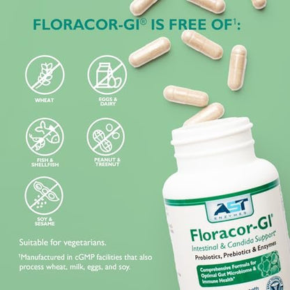 AST Enzymes Floracor - Unterstützt die Darm- und Verdauungsgesundheit - Hochwertige Probiotika, Präbiotika und Enzyme - 60 vegane Kapseln