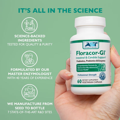 AST Enzymes Floracor - Unterstützt die Darm- und Verdauungsgesundheit - Hochwertige Probiotika, Präbiotika und Enzyme - 60 vegane Kapseln