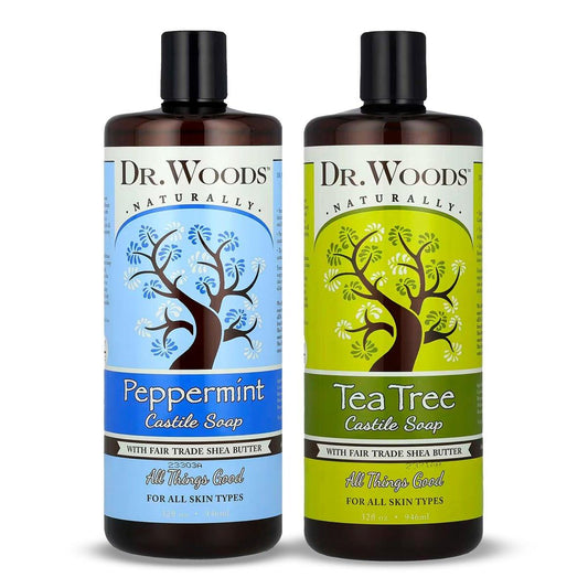 Dr. Woods Flüssigseife mit reinem Teebaumöl und Pfefferminze – Körperwäsche für Männer und Frauen, mit Bio-Sheabutter, natürlicher Reiniger für Gesicht, Hände und Körper – 2 x 946 ml