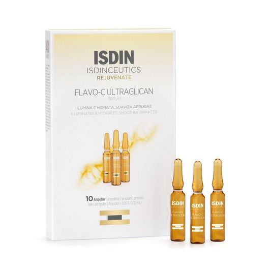 ISDIN Isdinceutics Flavo-C Ultraglican Vitamin C und Hyaluronsäure Serum – Aufhellendes und antioxidatives Tagesgesichtsserum, 10 Ampullen à 0,06 FL OZ