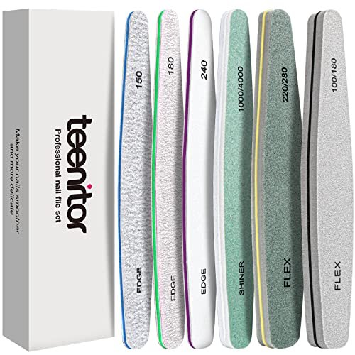 Teenitor Nagelfeilen Nagelbuffer 6-teilig – Feilen und Polierer für Naturnägel, Sandblattfeilen 100/180 Grit, Nagelpflegeset