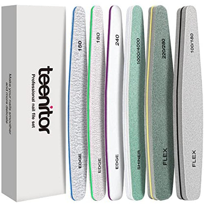 Teenitor Nagelfeilen Nagelbuffer 6-teilig – Feilen und Polierer für Naturnägel, Sandblattfeilen 100/180 Grit, Nagelpflegeset