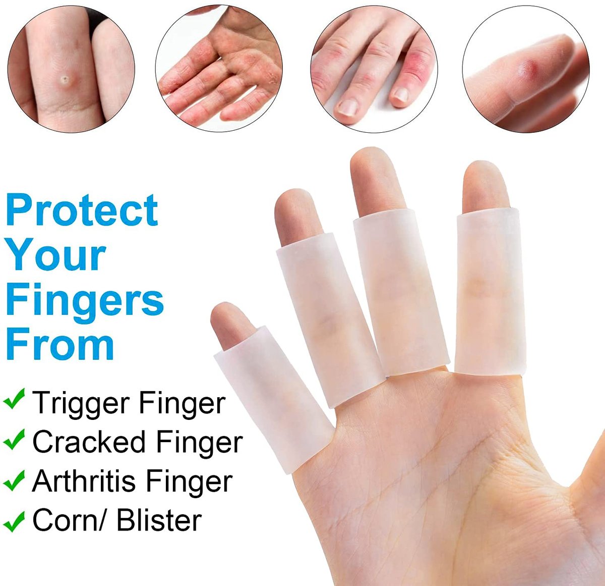 Sumifun Finger Sleeves 8 Stück – Gel Finger Tubes für Arthritis, Triggerfinger, Sport & rissige Finger