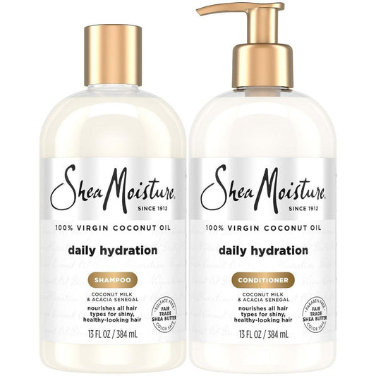 SheaMoisture Shampoo & Conditioner Set, Tägliche Hydratation mit reinem Kokosnussöl – Neue Verpackung, verbesserter cremiger Schaum, tierversuchsfrei, 2 x 355 ml