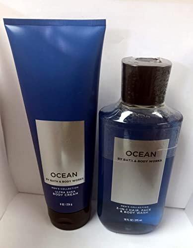 Bath & Body Works Men's Collection Ultra Shea Body Cream & 2 in 1 Haar- und Körperwäsche OCEAN – 2-teiliges Set