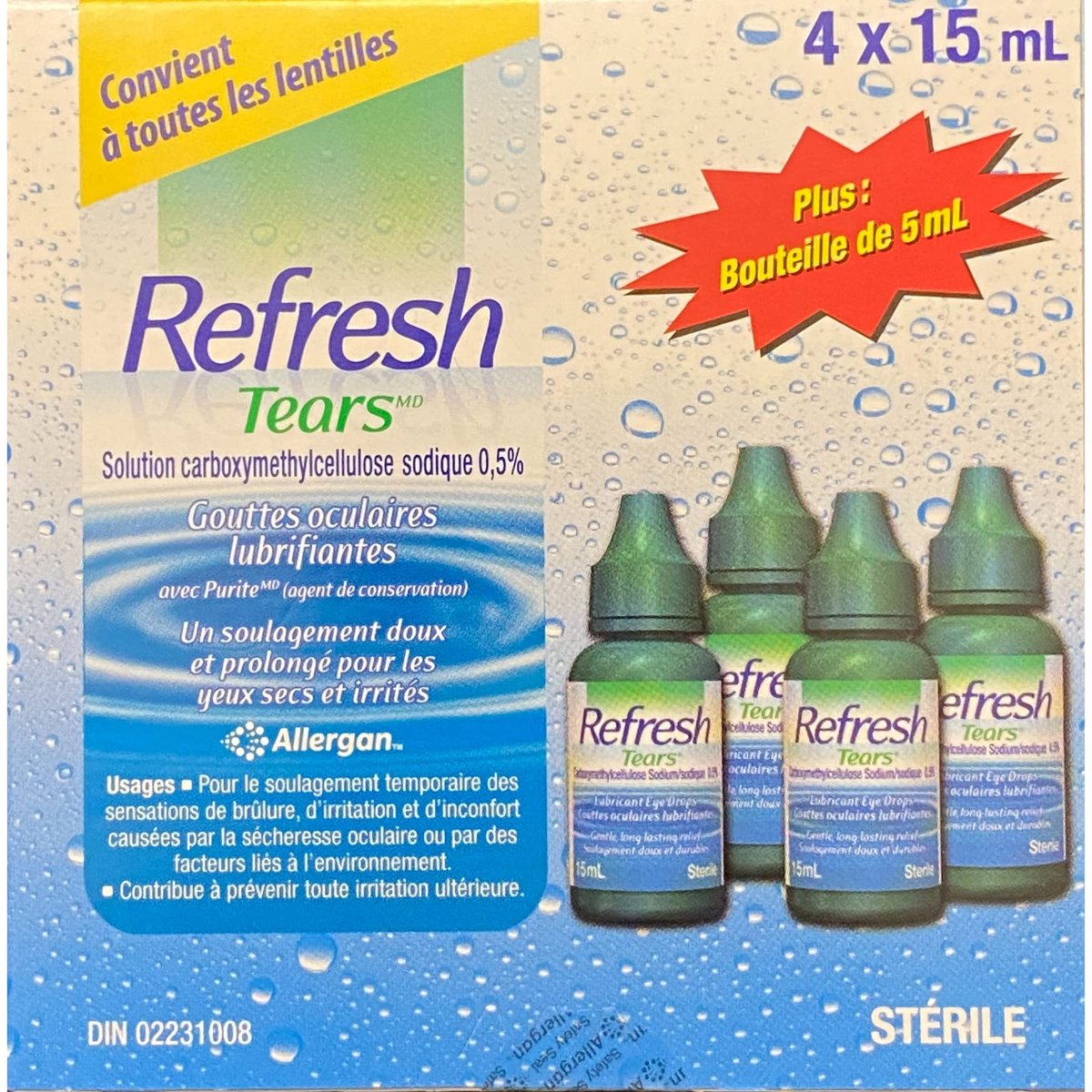 Refresh Tears Befeuchtende Augentropfen 4x15 ml + 1x5 ml – Linderung bei trockenen Augen