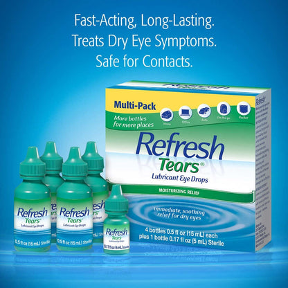 Refresh Tears Befeuchtende Augentropfen 4x15 ml + 1x5 ml – Linderung bei trockenen Augen