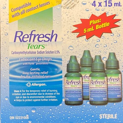 Refresh Tears Befeuchtende Augentropfen 4x15 ml + 1x5 ml – Linderung bei trockenen Augen