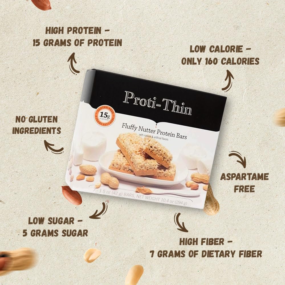 Proti-Thin Fluffy Nutter Proteinriegel – 15g Protein, Low Calorie, Low Carb, Keto-freundlich, 7er Pack