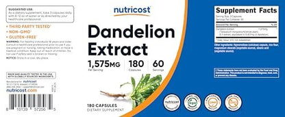 Nutricost Löwenzahn-Extrakt 180 Kapseln, 60 Portionen pro Flasche – Vegan, GVO-frei und Glutenfrei