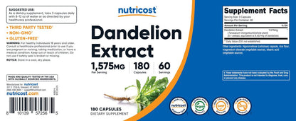 Nutricost Löwenzahn-Extrakt 180 Kapseln, 60 Portionen pro Flasche – Vegan, GVO-frei und Glutenfrei