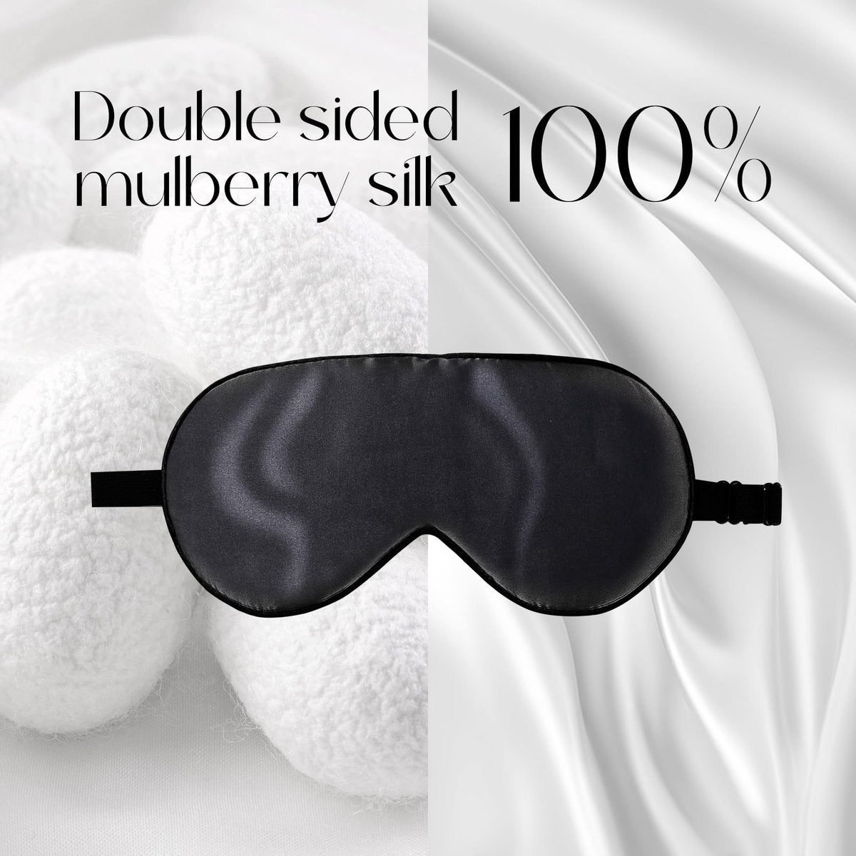 ZIMASILK Verstellbare Maulbeerseide Schlafmaske – 100% reine Maulbeerseide Augenmaske für erholsamen Schlaf mit Aufbewahrungstasche (Schwarz)