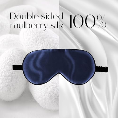 ZIMASILK 100% Maulbeerseide Schlafmaske mit verstellbarem Band, superweiche natürliche Seiden-Augenmaske für erholsamen Schlaf, marineblau