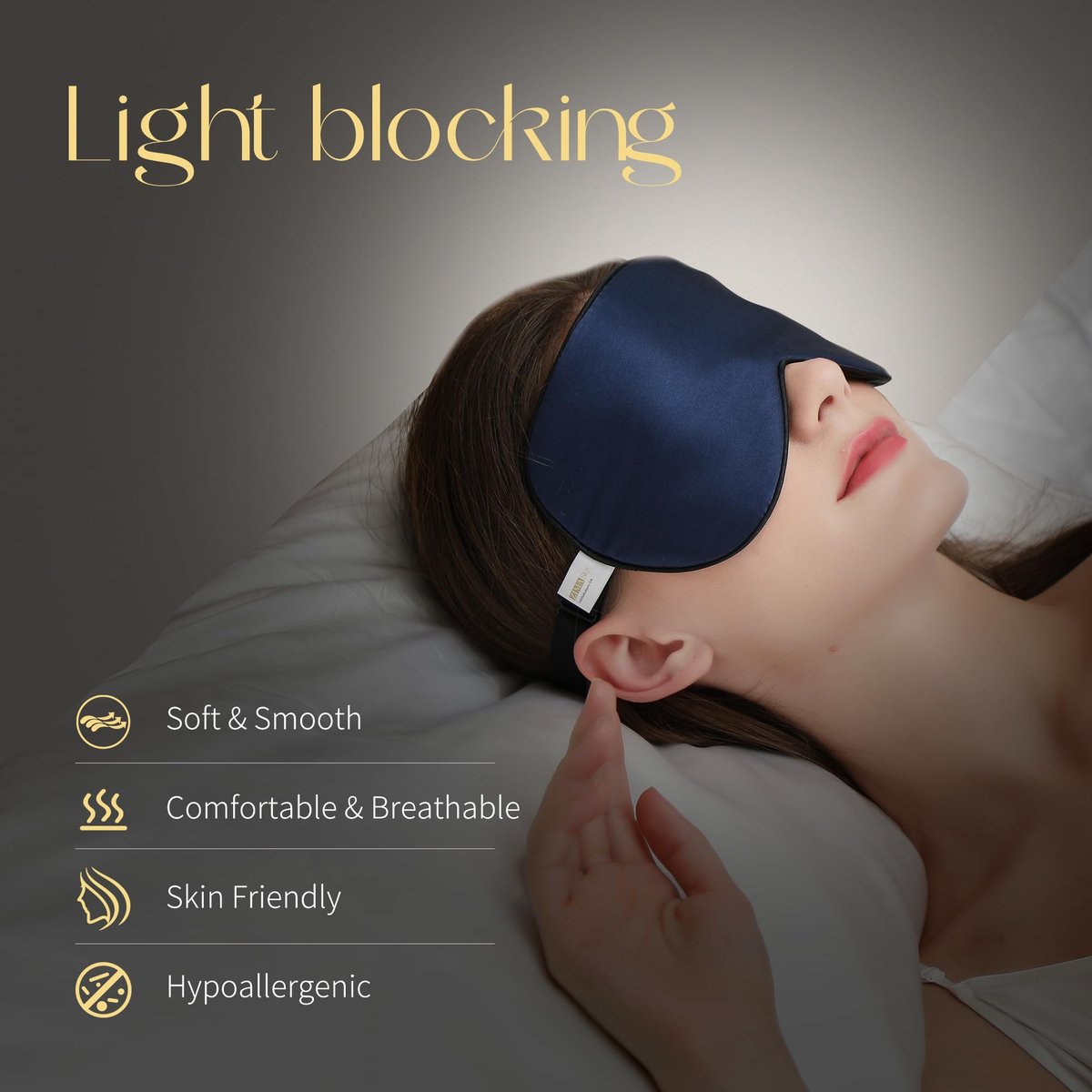 ZIMASILK 100% Maulbeerseide Schlafmaske mit verstellbarem Band, superweiche natürliche Seiden-Augenmaske für erholsamen Schlaf, marineblau