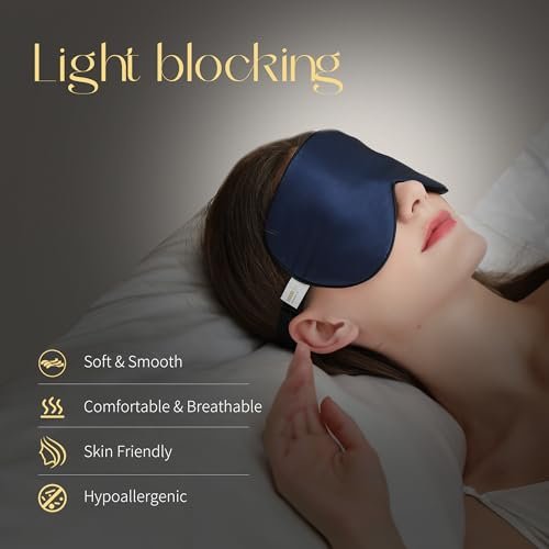 ZIMASILK 100% Maulbeerseide Schlafmaske mit verstellbarem Band, superweiche natürliche Seiden-Augenmaske für erholsamen Schlaf, marineblau