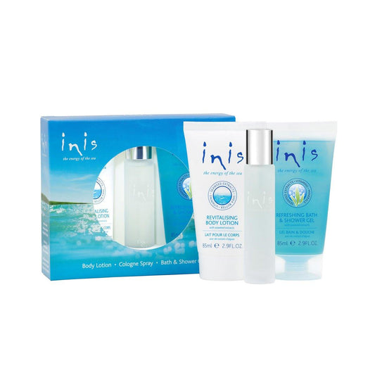 Inis the Energy of the Sea - Trio Geschenkset für Damen und Herren, Reisegröße mit Mini-Kölnischwasser, Körperlotion und Dusch- & Badegel, sauberer, ozeanfrischer Unisex-Duft